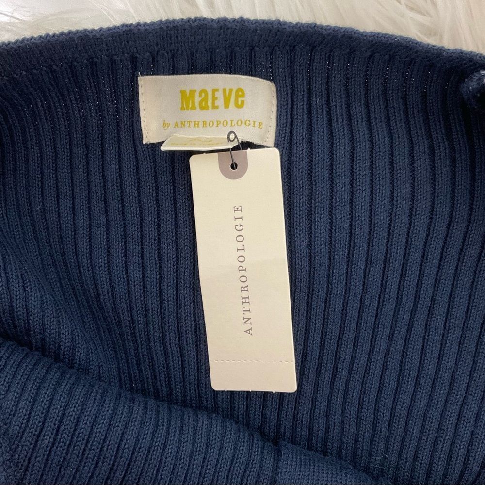 NEW Maeve By Anthropologie Navy Blue Rib Knit Short Puff Sleeves Sweater Dress M - Picture 8 of 13